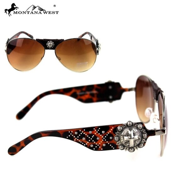Montana West Sunglasses Metal Cross Aviator SGS-3704 LP - Brown UV400 White Case - Picture 1 of 3